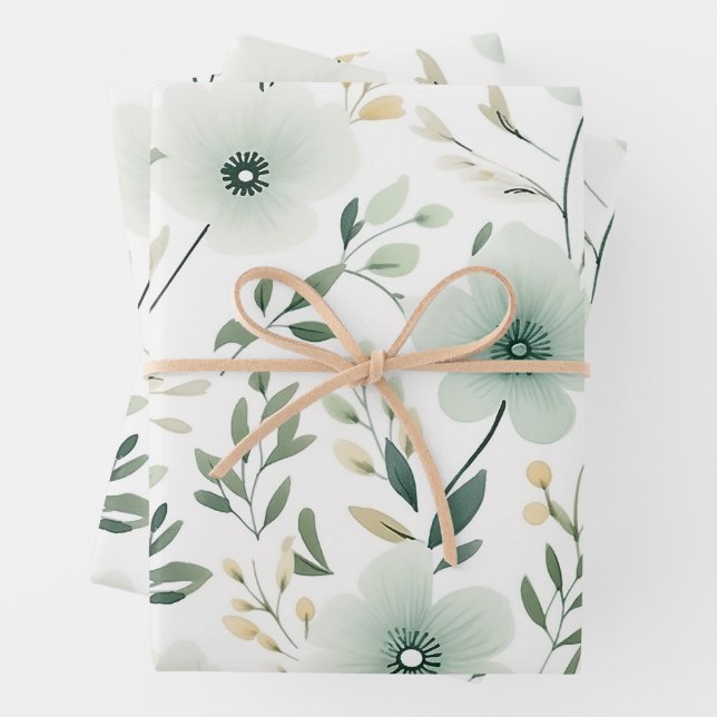 Feuille De Papier Cadeau Joli modèle végétal botanique (En situation)