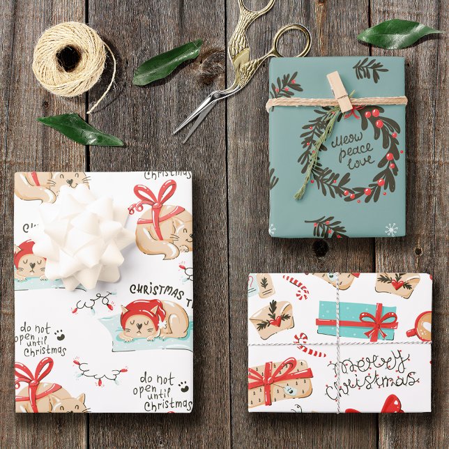 Feuille De Papier Cadeau Joli Motif de chat de Noël Kitty (Créateur téléchargé)