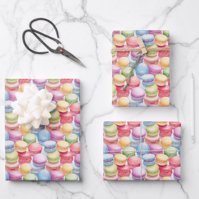 Feuille De Papier Cadeau Joli motif de macarons carrelés (Recto)