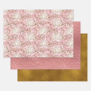 Feuille De Papier Cadeau Joli Motif de Noël rose/or