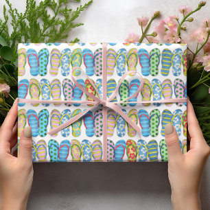 Feuille De Papier Cadeau Joli Motif de tongs colorés été