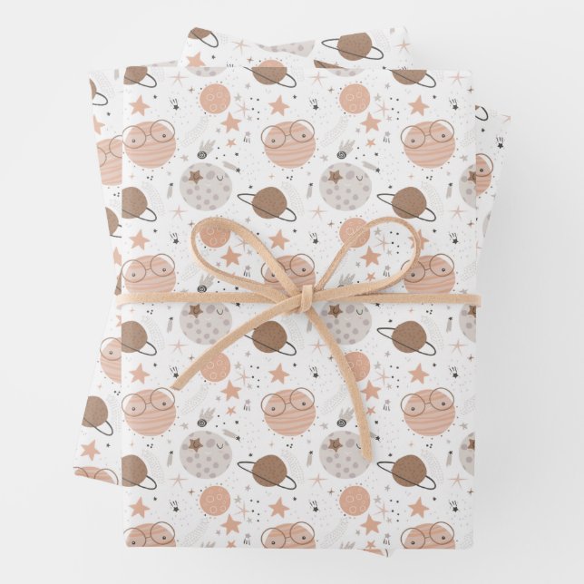 Feuille De Papier Cadeau Joli Motif Doodle Planet (En situation)