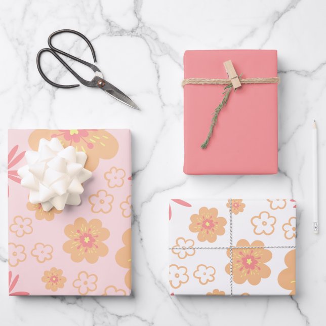 Feuille De Papier Cadeau Joli motif floral doux (Recto)