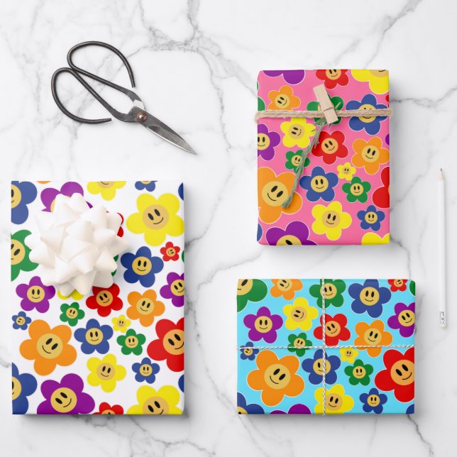Feuille De Papier Cadeau Joli Motif LGBT Rainbow Flower (Recto)