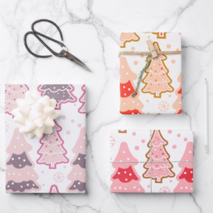 Feuille De Papier Cadeau Joli Noël Arbres et Snowflakes Noël