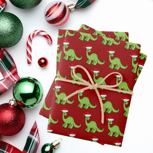 Feuille De Papier Cadeau Joli Noël Dinosaur Père Noël Red Kids Holiday