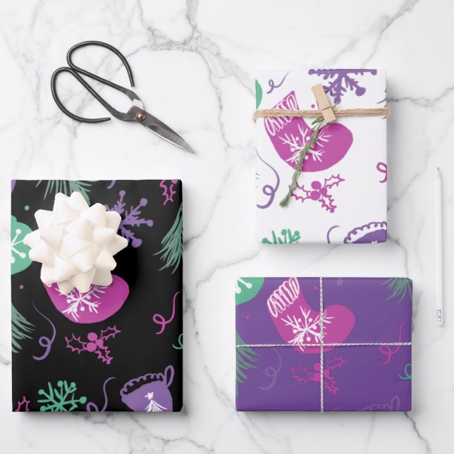 Feuille De Papier Cadeau Joli Noël Doodles Snowflakes Motif (Recto)