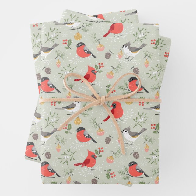 Feuille De Papier Cadeau Joli Noël Oiseau Motif Design de vacances (En situation)