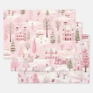 Feuille De Papier Cadeau Joli Noël rose Vintage