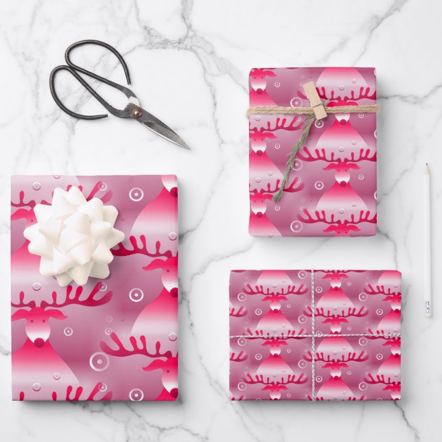Feuille De Papier Cadeau Joli Noël Rudolf Reindeer Thème de Noël (Recto)