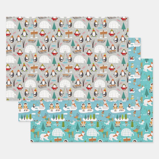 Feuille De Papier Cadeau Joli Noël Vacances hiver Wonderland Cartoon (Lot)