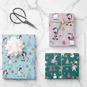 Feuille De Papier Cadeau Joli Noël Zèbre Et Amis