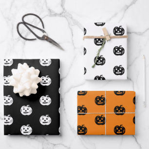 Feuille De Papier Cadeau Joli noir orange blanc Jack-o'-lantern Halloween