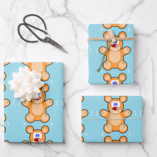 Feuille De Papier Cadeau joli ours en peluche sur bleu