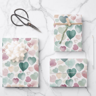 Feuille De Papier Cadeau Joli Pastel Aquarelle Motif de coeur