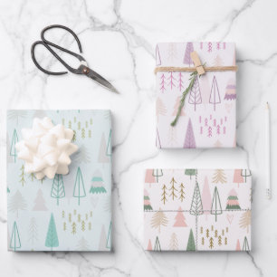 Feuille De Papier Cadeau Joli Pastel Arbres de Noël Moderne Noël
