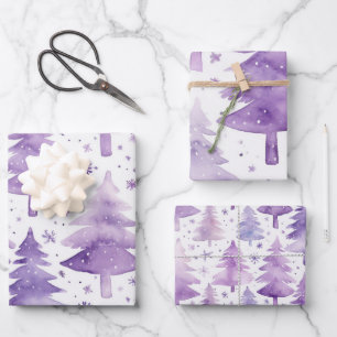Feuille De Papier Cadeau Joli Pastel Purple Aquarelle Arbre Motif