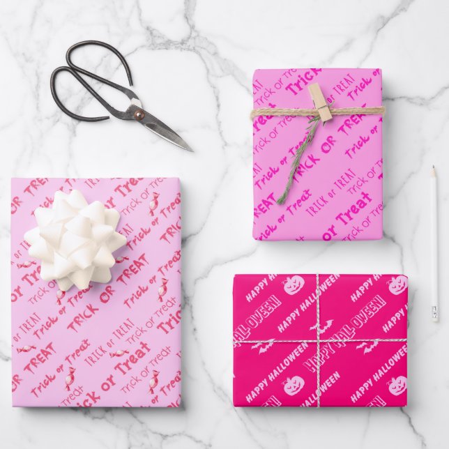 Feuille De Papier Cadeau Joli Pink Trick O Treat Happy Cadeau Halloween (Recto)