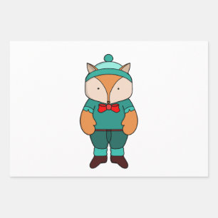 Feuille De Papier Cadeau Joli renard vert