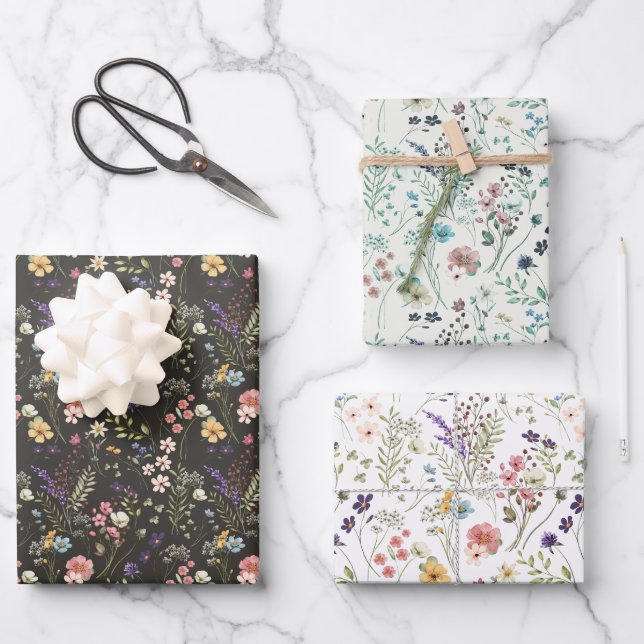 Feuille De Papier Cadeau Joli romantique Petit Fleur sauvage d'aquarelle br (Recto)