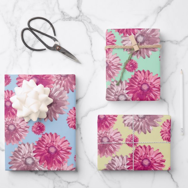 Feuille De Papier Cadeau Joli rose gerbera fleur marguerite fleurie (Recto)