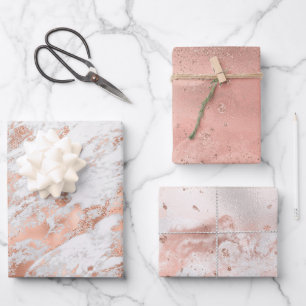 Feuille De Papier Cadeau Joli Rose or blanc brillant marbre    