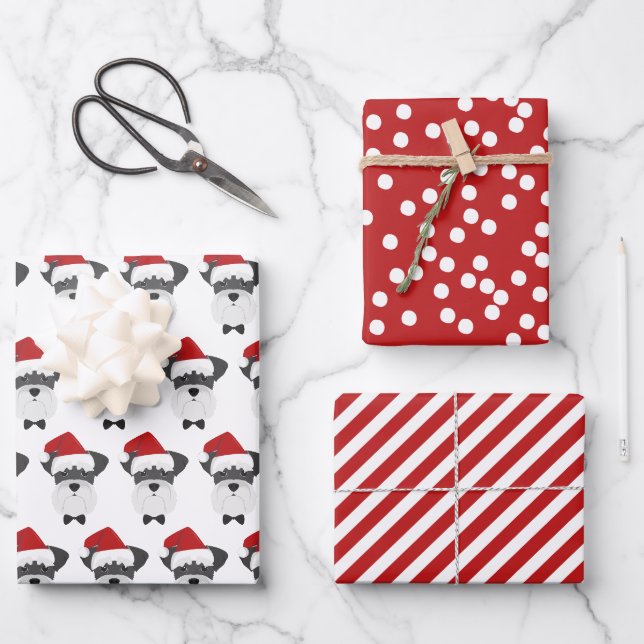 Feuille De Papier Cadeau Joli Schnauzer & Red Stried Christmas (Recto)
