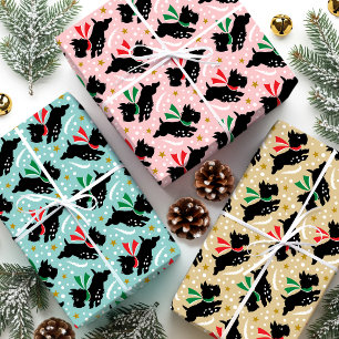Feuille De Papier Cadeau Joli Scottie Chien Amusant Snow Retro Motif Set