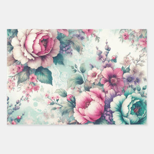 Feuille De Papier Cadeau Joli Shabby Chic Floral Anniversaire