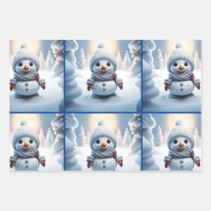 Feuille De Papier Cadeau Joli Snowman Set DE 3 Designs