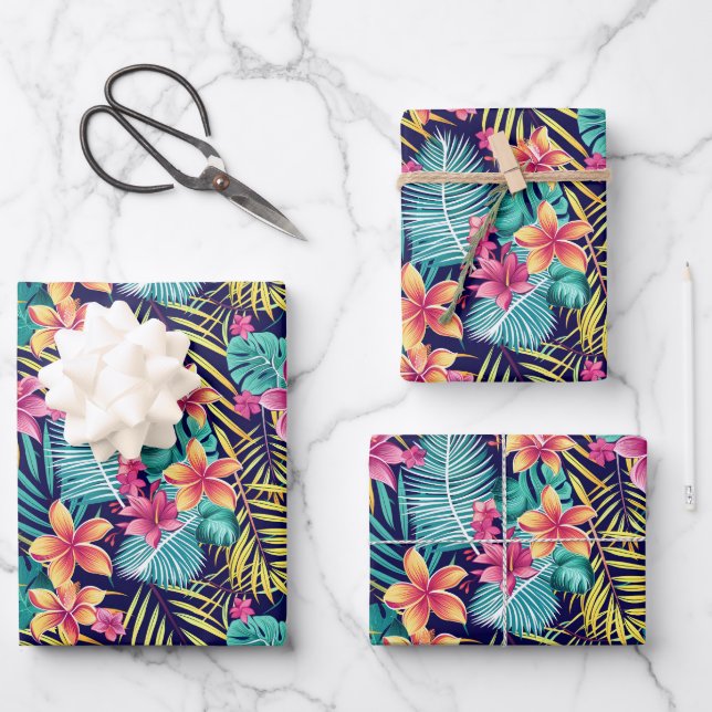 Feuille De Papier Cadeau Joli Tropical jungle carrelé fleuri (Recto)