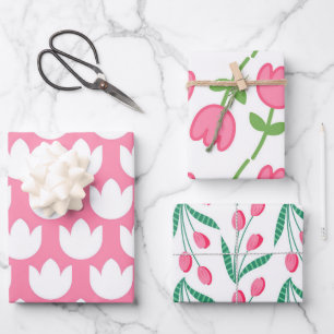 Feuille De Papier Cadeau Joli Tulipe Rose