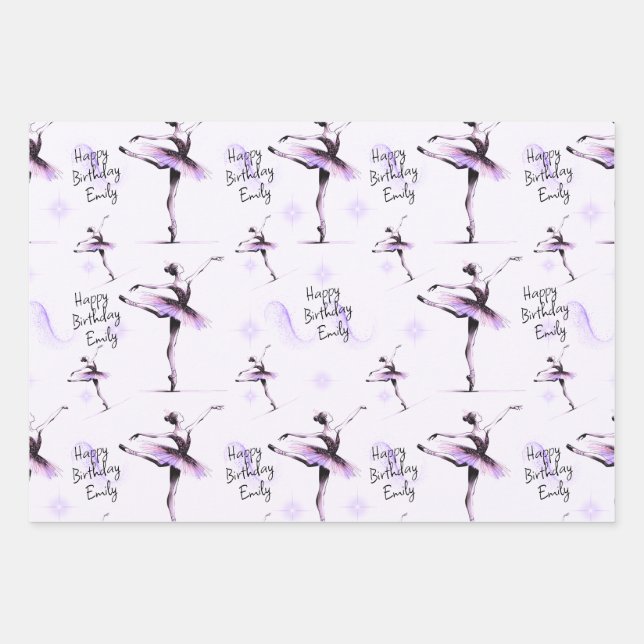 Feuille De Papier Cadeau Jolie Ballerina N'importe quel nom Anniversaire Pa (Devant)
