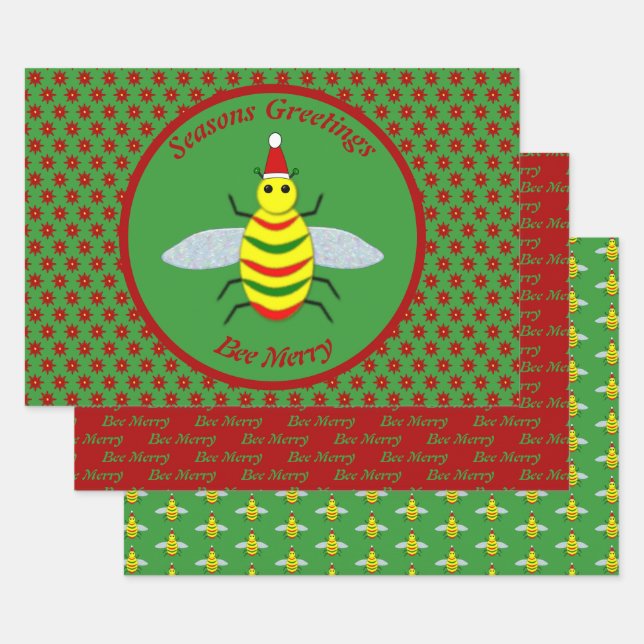 Feuille De Papier Cadeau Jolie Bee de Noël et Poinsettia Fleurs Personnalis (Lot)