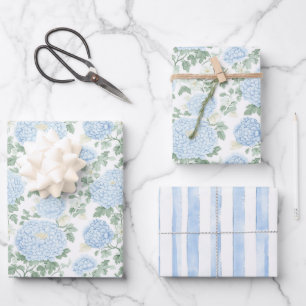 Feuille De Papier Cadeau Jolie bleu clair floral blanc douche de mariée