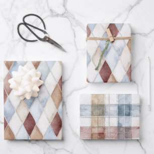 Feuille De Papier Cadeau Jolie Bleu Crème Brun Brun Diamants Mariage