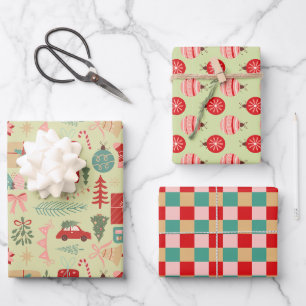 Feuille De Papier Cadeau Jolie conception de Noël rose et pinte vert Preppy