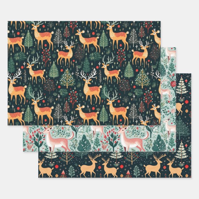 Feuille De Papier Cadeau Jolie Deer Christmas Holiday Winter Coordination (Lot)