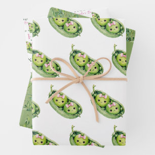 Feuille De Papier Cadeau Jolie Deux Petits Pois Dans Une Fille Rose Fête de