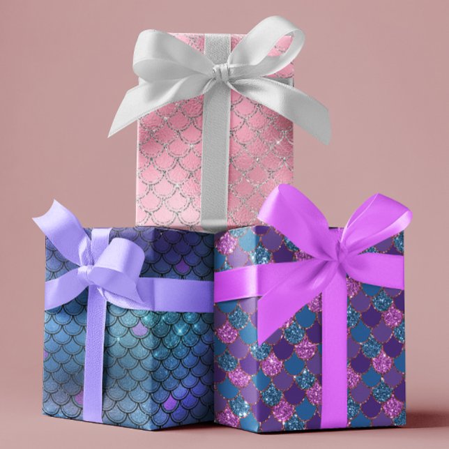 Feuille De Papier Cadeau Jolie échelle de sirène parties scintillant bleu v (Créateur téléchargé)