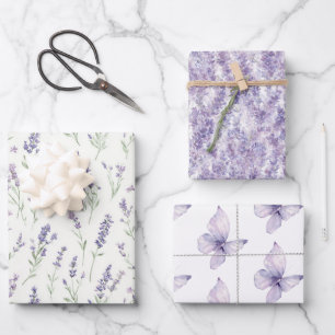 Feuille De Papier Cadeau Jolie Fête de Bébé Papillon Fleurs de Lavande 