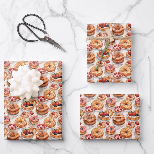 Feuille De Papier Cadeau Jolie fête de beignet carrelé (Recto)