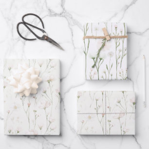 Feuille De Papier Cadeau Jolie Fête de Mariage Florale Féminine Rose Pâle