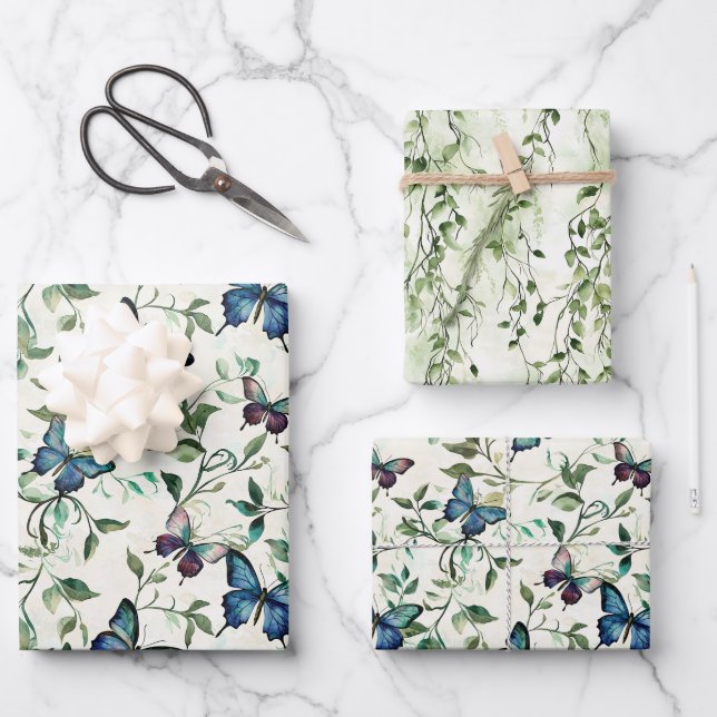 Feuille De Papier Cadeau Jolie Fête des mariées de papillons bleus (Recto)