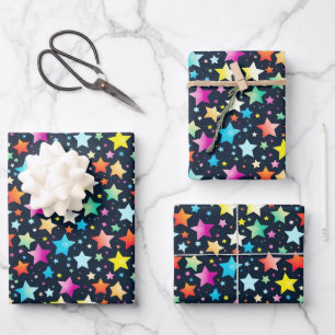 Feuille De Papier Cadeau Jolie fête motif étoile colorée