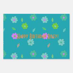 Feuille De Papier Cadeau Jolie fille Fleur Retro