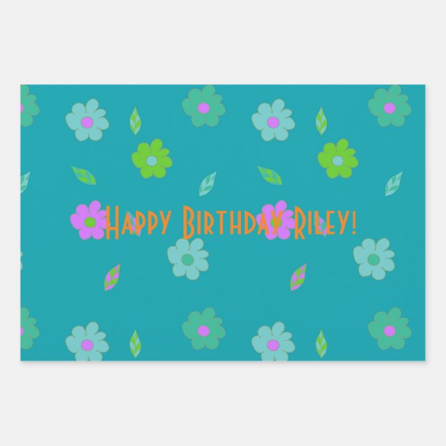 Feuille De Papier Cadeau Jolie fille Fleur Retro (Devant)