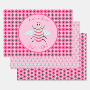 Feuille De Papier Cadeau Jolie fille rose bébé Bee personnalisée