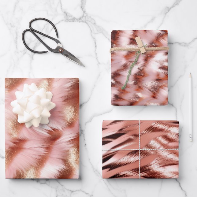 Feuille De Papier Cadeau Jolie fille Rose or rose blanc (Recto)