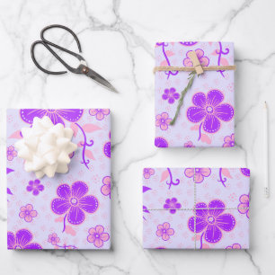 Feuille De Papier Cadeau Jolie impression florale violette et rose sur lava